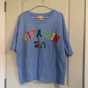 Judith March Light Blue Vitamin Sea Graphic Sequin Tee